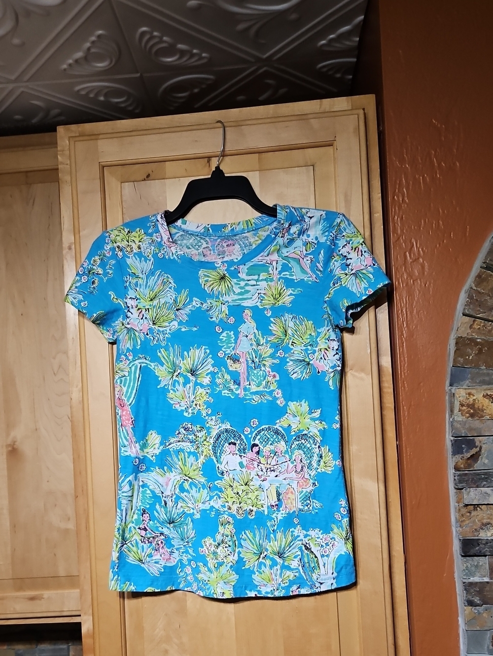 Lilly Pulitzer Jungle Glam Toile Tropical Floral Cotton Short Sleeve T-Shirt Tee